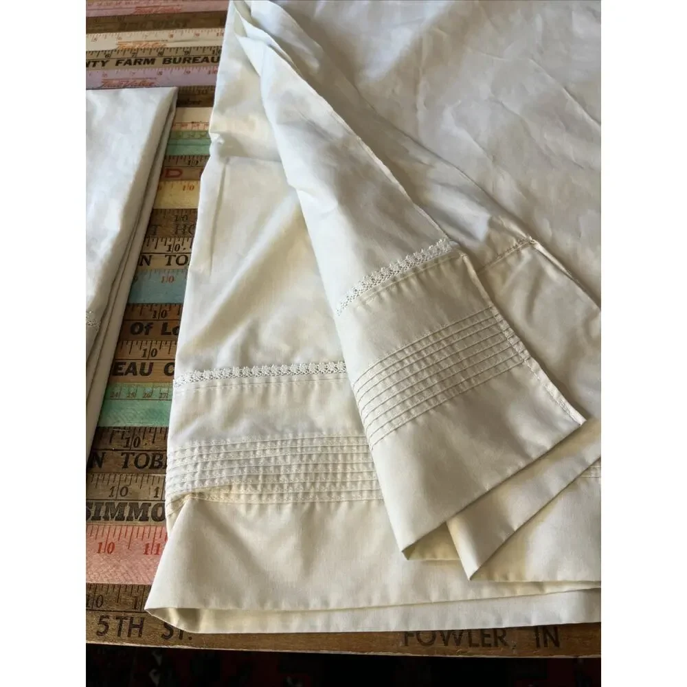 Vintage Spring Maid Wondercale‎ Ivory Crochet Queen Sheet Flat Pillowcase 2 Pcs